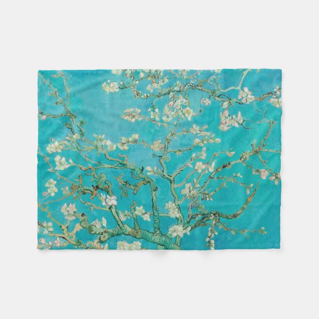 Almond Blossom Van Gogh Fleece Blanket (Front (Horizontal))