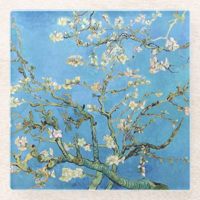 Almond Blossom Vincent van Gogh Glass Coaster (Front)