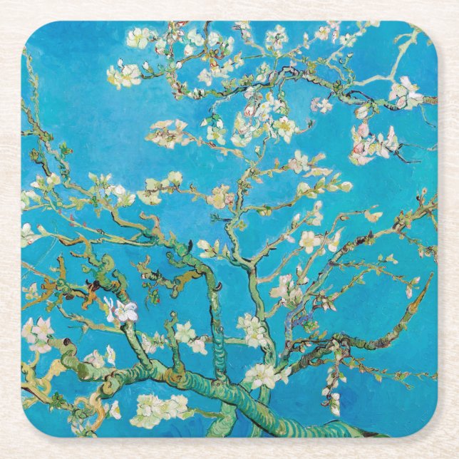 Almond Blossom, Vincent van Gogh Square Paper Coaster (Front)