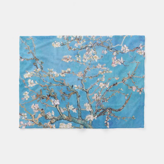 Almond Blossoms Blue Vincent van Gogh Art Painting Fleece Blanket (Front (Horizontal))
