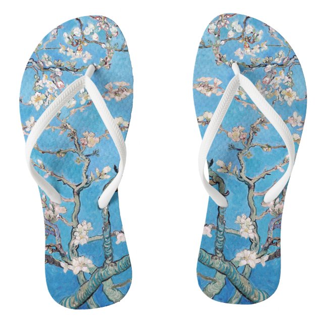 Almond Blossoms Blue Vincent van Gogh Art Painting Flip Flops (Footbed)