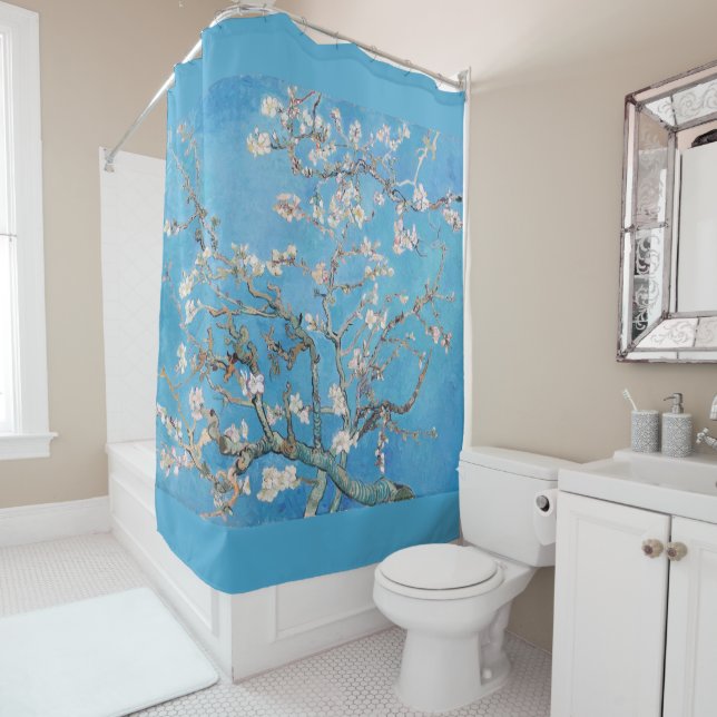 Almond Blossoms Blue Vincent van Gogh Art Painting Shower Curtain (In Situ)