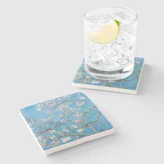 Almond Blossoms Blue Vincent van Gogh Art Painting Stone Coaster