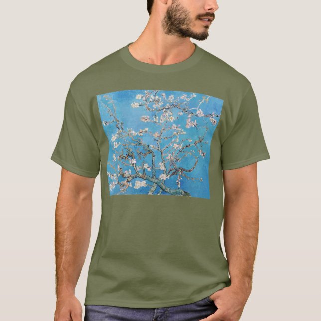 Almond Blossoms Blue Vincent van Gogh Art Painting T-Shirt (Front)