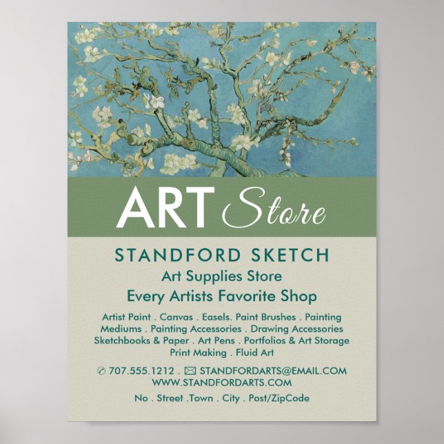 Almond Blossoms By Van Gogh, Art Supplies Store Poster (Front)