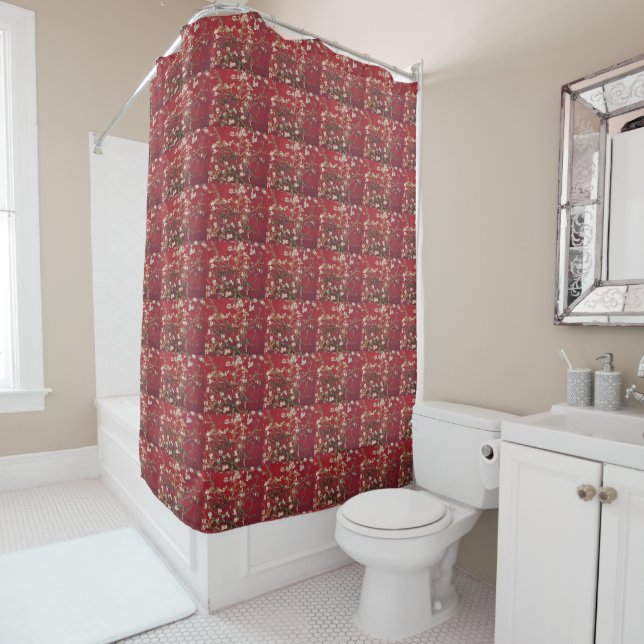 Almond Blossoms Red Vincent van Gogh Art Painting Shower Curtain (In Situ)