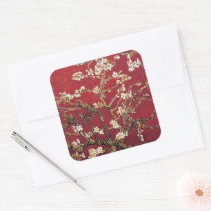 Almond Blossoms Red Vincent van Gogh Art Painting Square Sticker