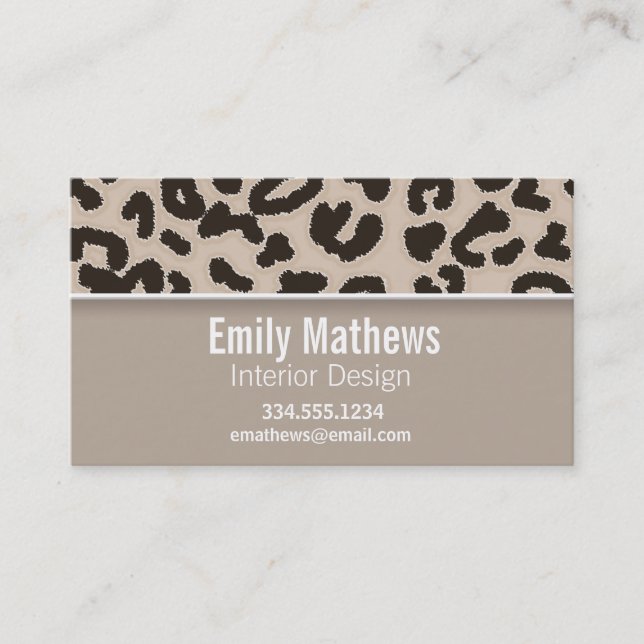 Almond Colour Leopard Animal Print; Personalised Business Card (Front)