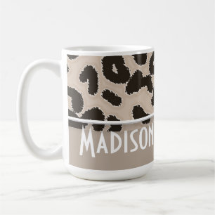Almond Colour Leopard Animal Print; Personalised Coffee Mug