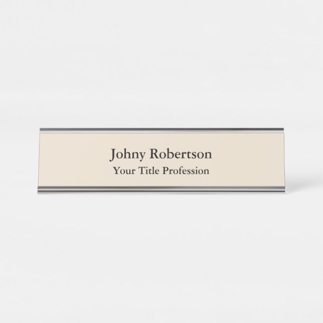 Almond Colour Plain Elegant Professional Modern Desk Name Plate (Front)