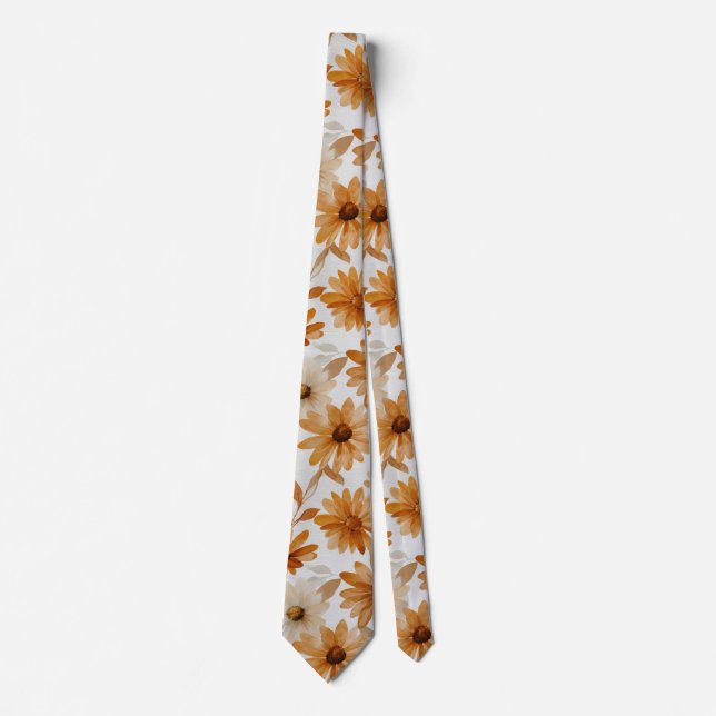 Almond Daisies Watercolor Pattern Tie (Front)