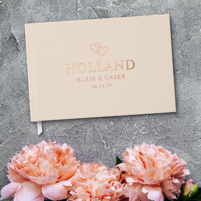 Almond Interlocked Hearts Romantic Wedding Guest Book (Creator Uploaded)