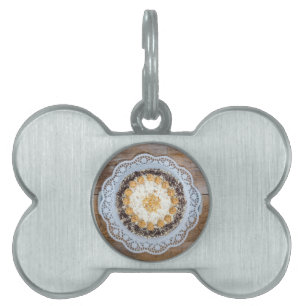 Almond nut cake on rustic wood pet name tag