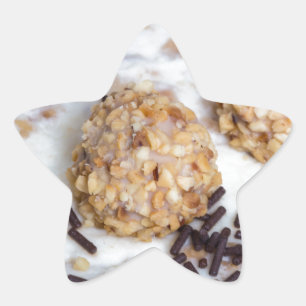 Almond nut cake with chocolate sprinkles detail star sticker