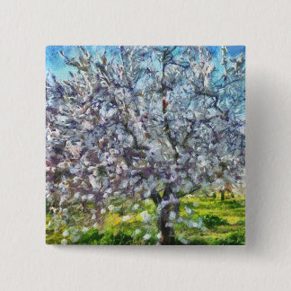 Almond Tree Blossom Dotted Art Style Painting 15 Cm Square Badge