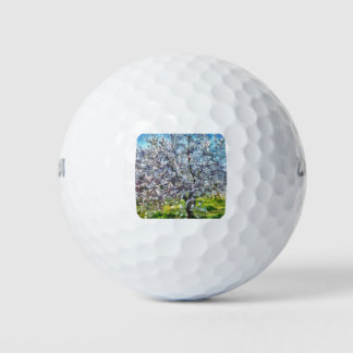 Almond Tree Blossom Dotted Art Style Painting Golf Balls