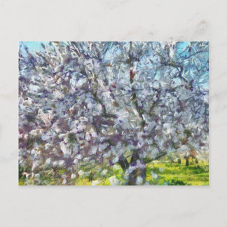 Almond Tree Blossom Dotted Art Style Painting Postcard