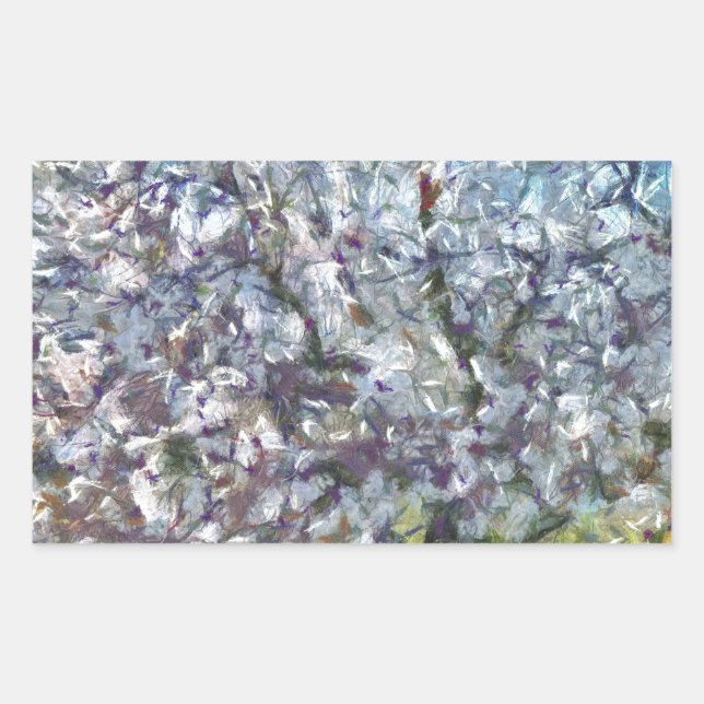 Almond Tree Blossom Dotted Art Style Painting Rectangular Sticker (Front)