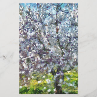Almond Tree Blossom Dotted Art Style Painting Stationery