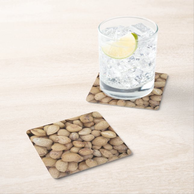 Almonds Fall Autumn Patterns Square Paper Coaster (Insitu)