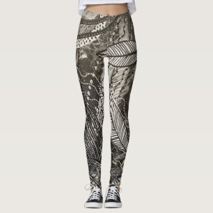Almost Everywhere 2 Black & White Acrylic Painting Leggings