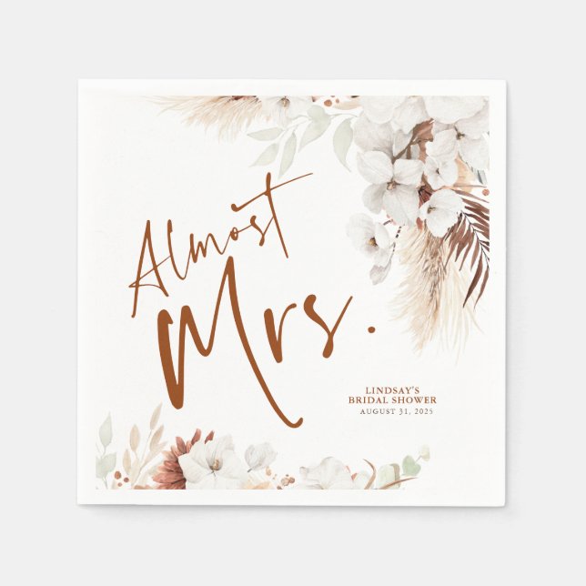 Almost Mrs Boho Terracotta Floral Bridal Shower Napkin (Front)
