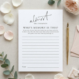 Almost Mrs Whose Memory with Bride Game Card