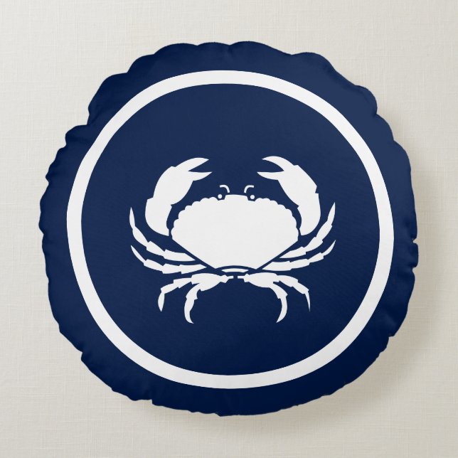 Almost Navy blue and white Lobster CRAB nautical Round Cushion (Front)
