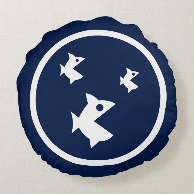 Almost Navy blue fish nautical Round Cushion (Back)