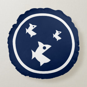 Almost Navy blue fish nautical Round Cushion