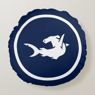 Almost Navy blue hammerhead shark nautical Round Cushion