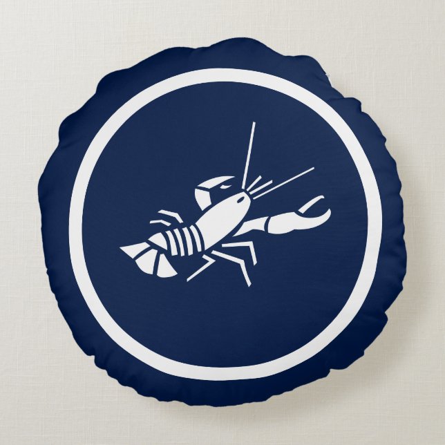 Almost Navy blue Lobster nautical Round Cushion (Back)