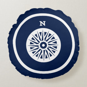 Almost Navy blue Sailboat Seahorses nautical Round Cushion