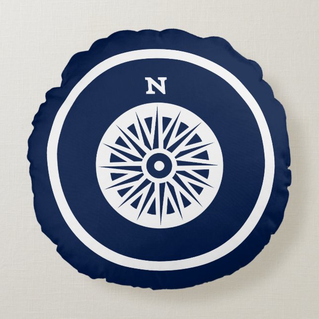 Almost Navy blue Sailboat Seahorses nautical Round Cushion (Front)