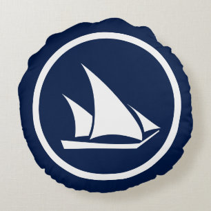 Almost Navy blue Sailboat Seahorses nautical Round Cushion