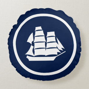 Almost Navy blue Sailboat Seahorses nautical Round Cushion