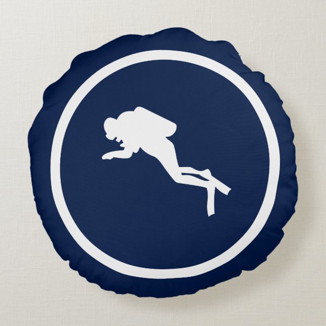 Almost Navy blue SCUBA DIVER nautical Round Cushion (Back)