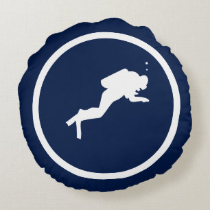 Almost Navy blue shark SCUBA DIVER nautical Round Cushion