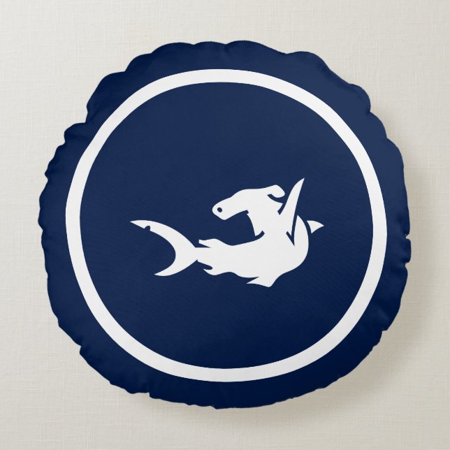 Almost Navy blue shark SCUBA DIVER nautical Round Cushion (Front)