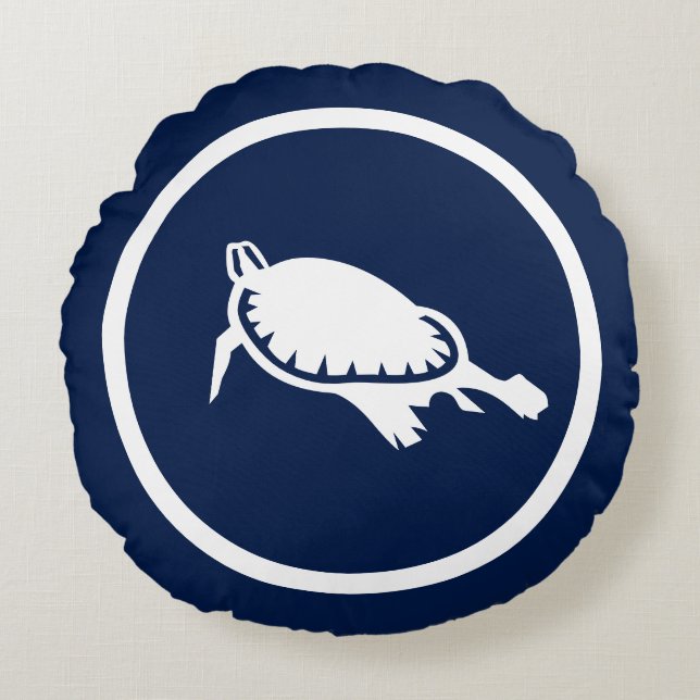 Almost Navy blue swimming turtle nautical Round Cushion (Front)