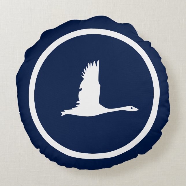 Almost Navy blue water bird flight nautical Round Cushion (Back)