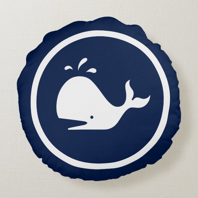 Almost Navy blue WHALE nautical Round Cushion (Back)