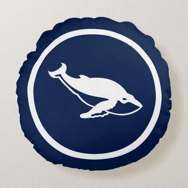 Almost Navy blue whale whales nautical Round Cushion (Front)