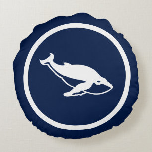 Almost Navy blue whale whales nautical Round Cushion
