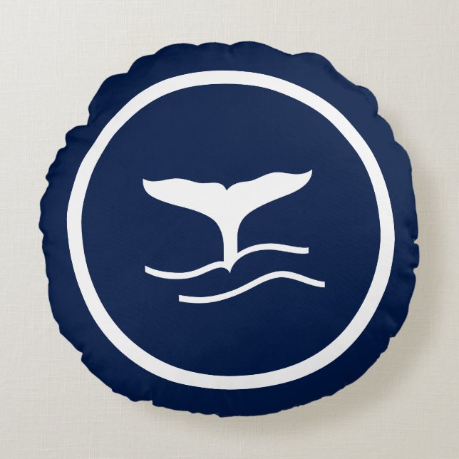 Almost Navy blue whale whales nautical Round Cushion (Front)