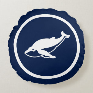 Almost Navy blue whale whales nautical Round Cushion