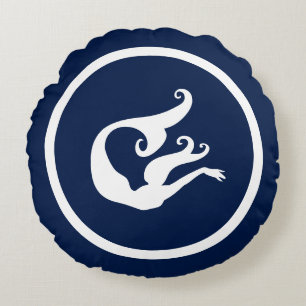 Almost Navy blue + white mermaid nautical Round Cushion