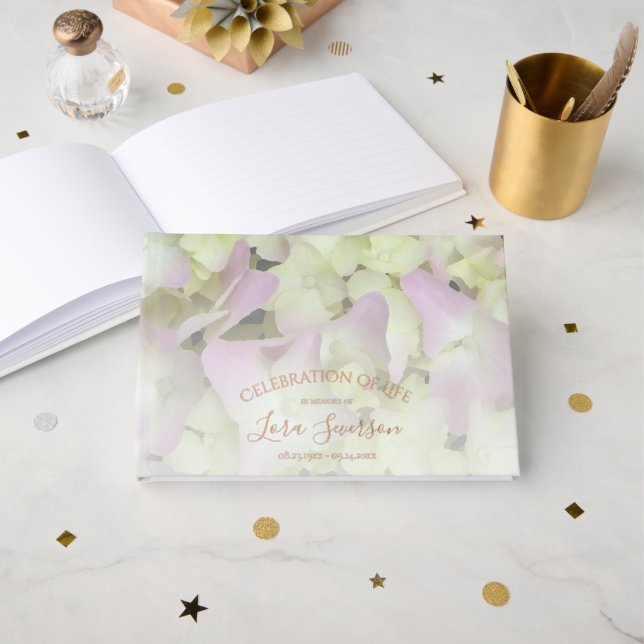 Almost Pink Hydrangea Celebration of Life Memorial Guest Book (Front Open)