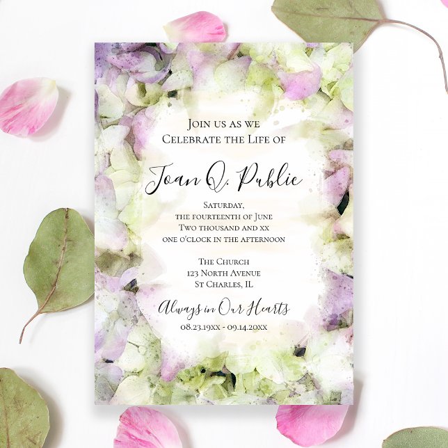 Almost Pink Hydrangea Celebration of Life Memorial Invitation (Creator Uploaded)