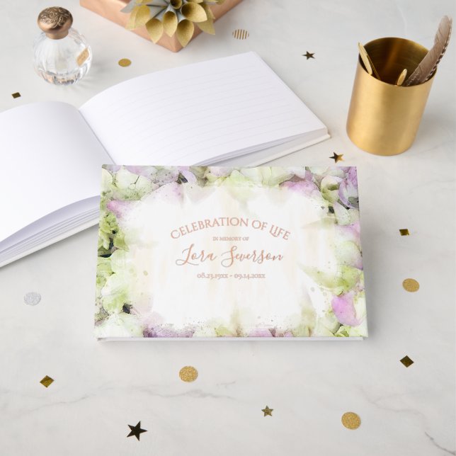 Almost Pink Hydrangea Flower Celebration of Life Guest Book (Front Open)